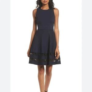 Eliza J navy lace stripe sleeveless fit and flare dress size 6
